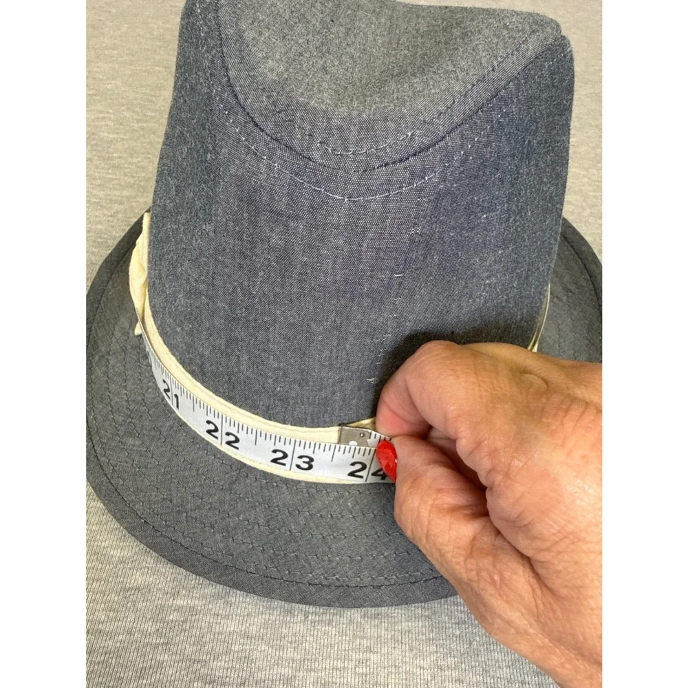 Fair Weather Accessories Mens Grey Chambray Fedora Hat with Cream Bow Band OS